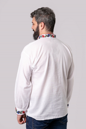 Camasa barbateasca traditionala alba cu motiv floral multicolor Narcis [2]