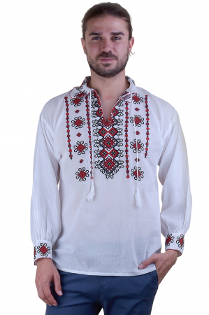 Camasa barbateasca traditionala alba cu motiv floral rosu Cristian 02 [0]