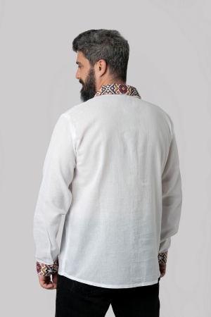Camasa barbateasca traditionala alba cu motiv floral rosu Ioan 01 [2]