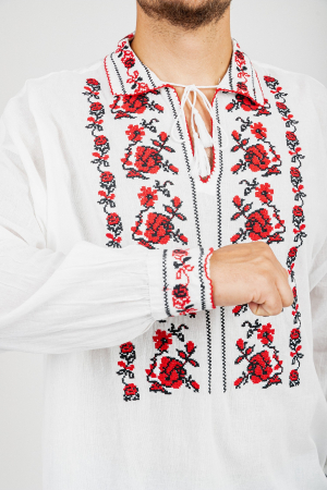 Camasa barbateasca traditionala alba cu motiv floral rosu Liviu 02 [1]