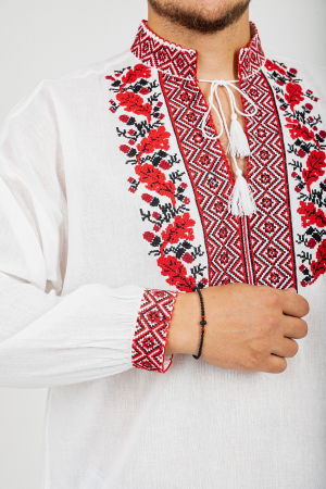 Camasa barbateasca traditionala alba cu motiv floral rosu Dominic 03 [1]