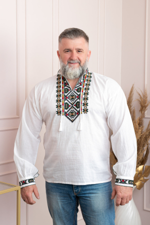 Camasi barbatesti - Camasa barbateasca traditionala alba cu motiv floral verde Catalin