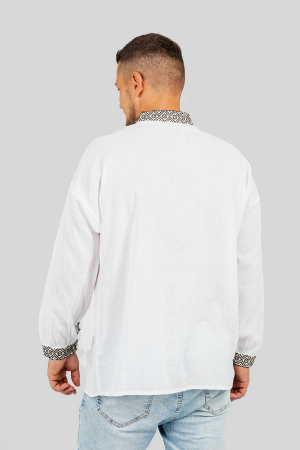 Camasa barbateasca traditionala alba cu motiv floral verde Dominic 01 [2]