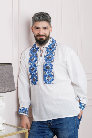 Camasa barbateasca traditionala alba cu motiv geometric albastru Costin [3]