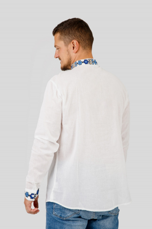 Camasa barbateasca traditionala alba cu motiv geometric albastru Ovidiu 01 [2]