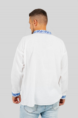 Camasa barbateasca traditionala alba cu motiv geometric albastru Pavel 02 [2]
