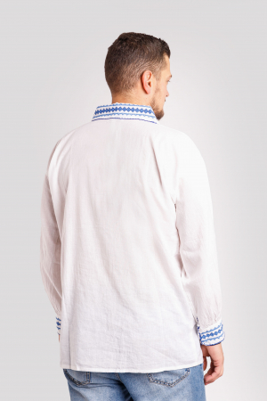 Camasa barbateasca traditionala alba cu motiv geometric albastru Serban [2]