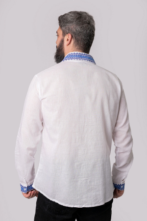 Camasa barbateasca traditionala alba cu motiv geometric albastru Ivan 02 [2]