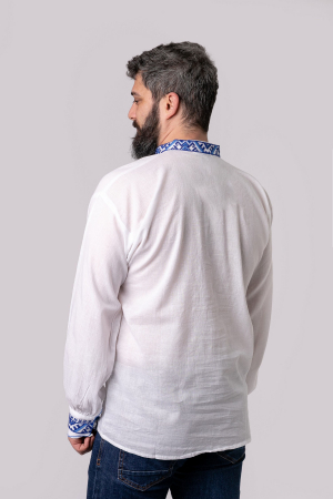Camasa barbateasca traditionala alba cu motiv geometric albastru Carol 02 [2]