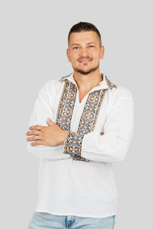 Camasa barbateasca traditionala alba cu motiv geometric crem Toma 02 [0]