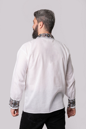 Camasa barbateasca traditionala alba cu motiv geometric maro Arthur [2]