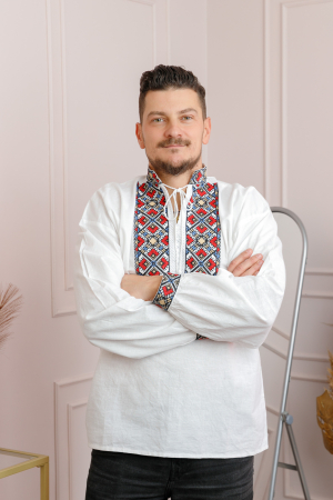 Camasa barbateasca traditionala alba cu motiv geometric multicolor Daniel [3]