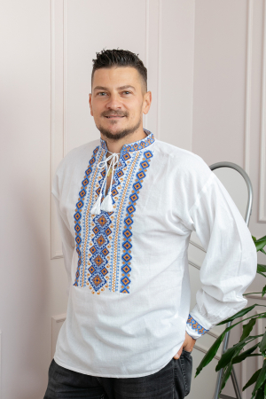 Camasa barbateasca traditionala alba cu motiv geometric multicolor Eric [3]