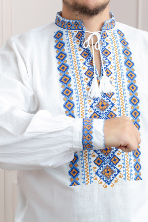 Camasa barbateasca traditionala alba cu motiv geometric multicolor Eric [1]