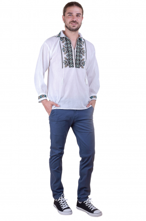 Camasa barbateasca traditionala alba cu motiv geometric multicolor Florin [1]