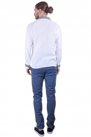 Camasa barbateasca traditionala alba cu motiv geometric multicolor Ivan 06 [2]