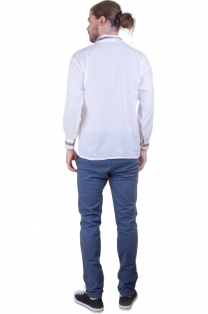 Camasa barbateasca traditionala alba cu motiv geometric rosu Alexandru 01 [2]