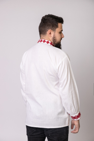 Camasa barbateasca traditionala alba cu motiv geometric rosu Calin 01 [2]
