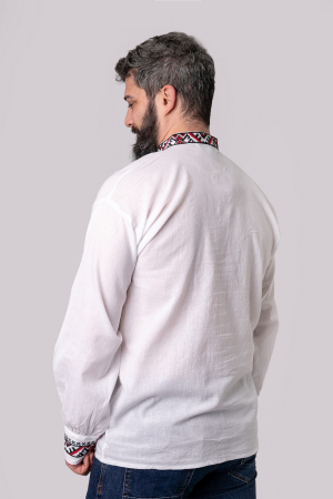 Camasa barbateasca traditionala alba cu motiv geometric rosu Carol 01 [2]