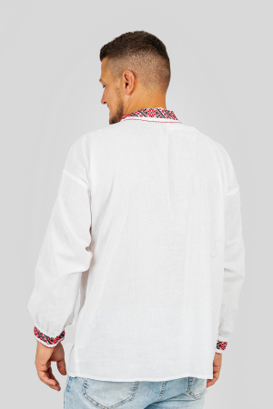 Camasa barbateasca traditionala alba cu motiv geometric rosu Pavel 01 [2]