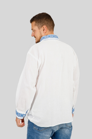 Camasa barbateasca traditionala alba cu motiv geometric albastru Petru 02 [2]