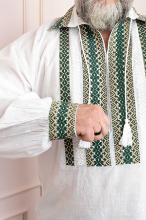 Camasa barbateasca traditionala alba cu motiv geometric verde Horia 03 [1]