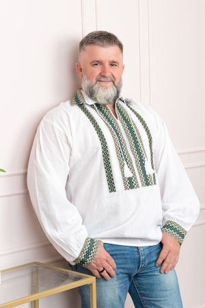 Camasa barbateasca traditionala alba cu motiv geometric verde Horia 03 [2]
