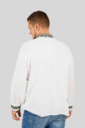 Camasa barbateasca traditionala alba cu motiv geometric verde Luca 02 [2]