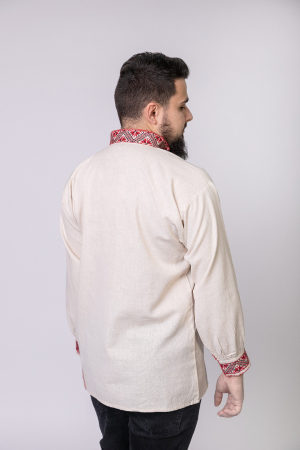 Camasa barbateasca traditionala crem cu motiv floral rosu Ernest [2]
