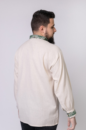 Camasa barbateasca traditionala crem cu motiv floral verde Paul 02 [2]