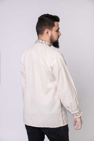 Camasa barbateasca traditionala crem cu motiv geometric auriu Cezar 01 [3]