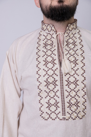 Camasa barbateasca traditionala crem cu motiv geometric auriu Cezar 01 [1]