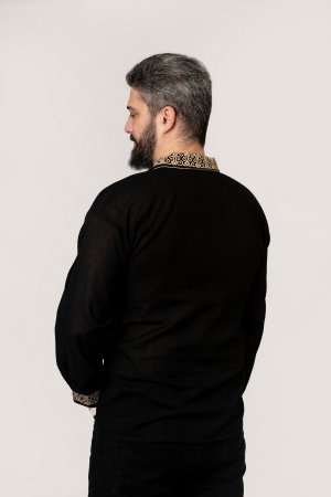 Camasa barbateasca traditionala neagra cu motiv geometric crem Bogdan 01 [2]