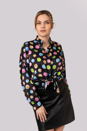 Camasa neagra cu buline si nod in talie [0]