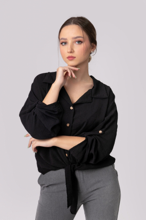 Camasi - Camasa neagra cu nod in talie