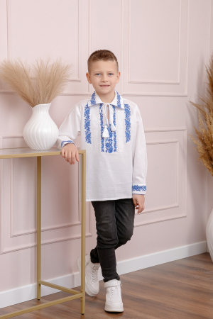 Camasa traditionala de baieti alba cu motiv floral albastru Cristian 02 [3]