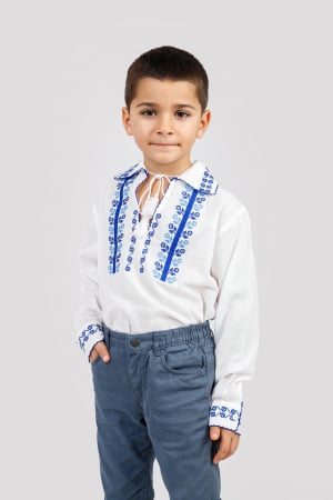 Camasa traditionala de baieti alba cu motiv floral albastru Albert [0]