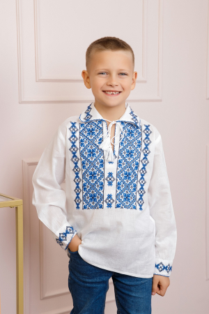 Camasa traditionala de baieti alba cu motiv floral albastru Codin [0]