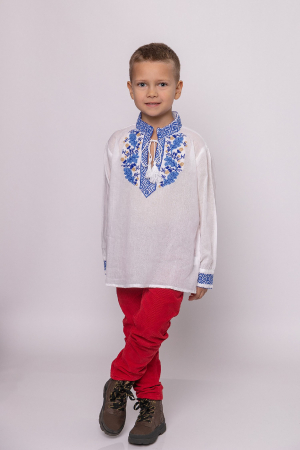 Camasa traditionala de baieti alba cu motiv floral albastru Dominic 02 [3]