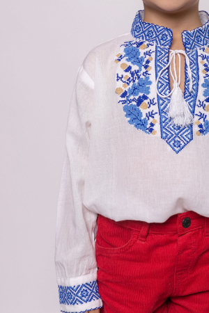 Camasa traditionala de baieti alba cu motiv floral albastru Dominic 02 [1]