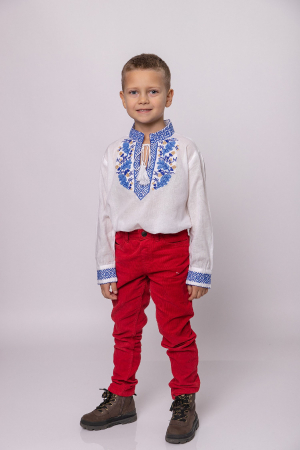 Camasa traditionala de baieti alba cu motiv floral albastru Dominic 02 [4]