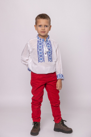 Camasa traditionala de baieti alba cu motiv floral albastru Laurentiu 01 [3]