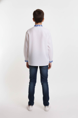 Camasa traditionala de baieti alba cu motiv floral albastru Razvan 01 [2]