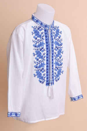 Camasa traditionala de baieti alba cu motiv floral albastru Razvan 01 [2]