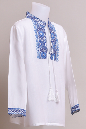 Camasa traditionala de baieti alba cu motiv floral albastru Robert 01 [2]