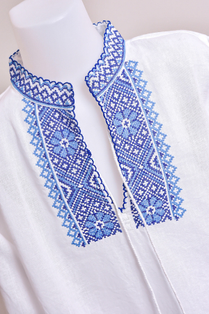 Camasa traditionala de baieti alba cu motiv floral albastru Robert 01 [1]