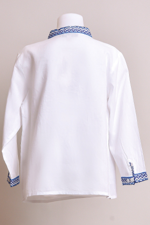 Camasa traditionala de baieti alba cu motiv floral albastru Robert 01 [3]