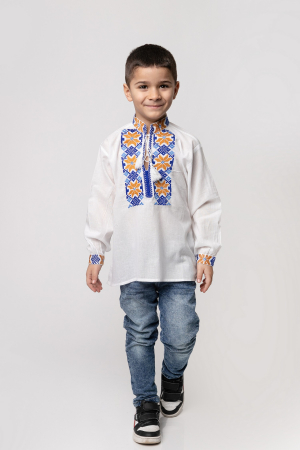 Camasa traditionala de baieti alba cu motiv floral galben Vladimir [3]