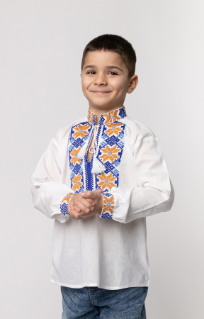 Camasa traditionala de baieti alba cu motiv floral galben Vladimir [0]