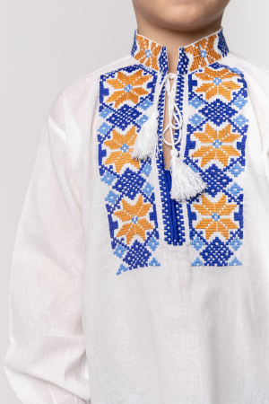 Camasa traditionala de baieti alba cu motiv floral galben Vladimir [1]